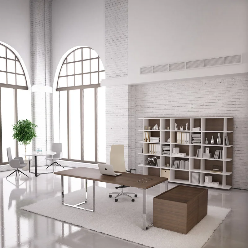 Desk Narbutas Plana, 2200 x 900 x 750 mm, oak veneer, white metal, white metal cable box