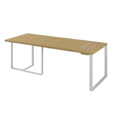 Desk Narbutas Plana, 2200 x 900 x 750 mm, oak veneer, white metal, white metal cable box