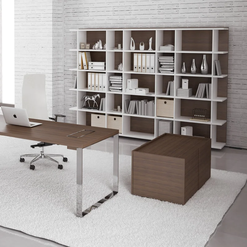 Desk Narbutas Plana, 2200 x 900 x 750 mm, oak veneer, white metal, white metal cable box