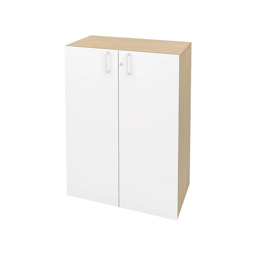 Cabinet Narbutas Choice, 800 x 420 x 1075 mm, chipboard 18 mm, bleached oak carcass, white doors with white rectangular handle