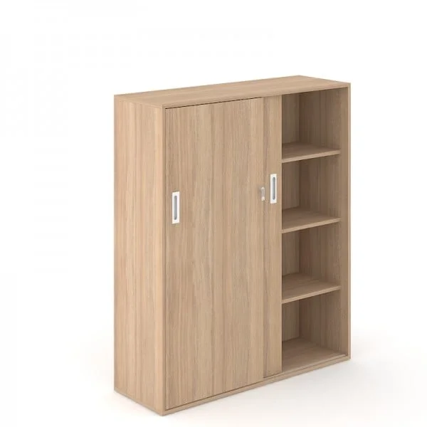 Cabinet Narbutas Choice, sliding doors, 1600 x 400 x 1425 mm, chipboard 18 mm, amber oak melamine, amber oak melamine, white handle