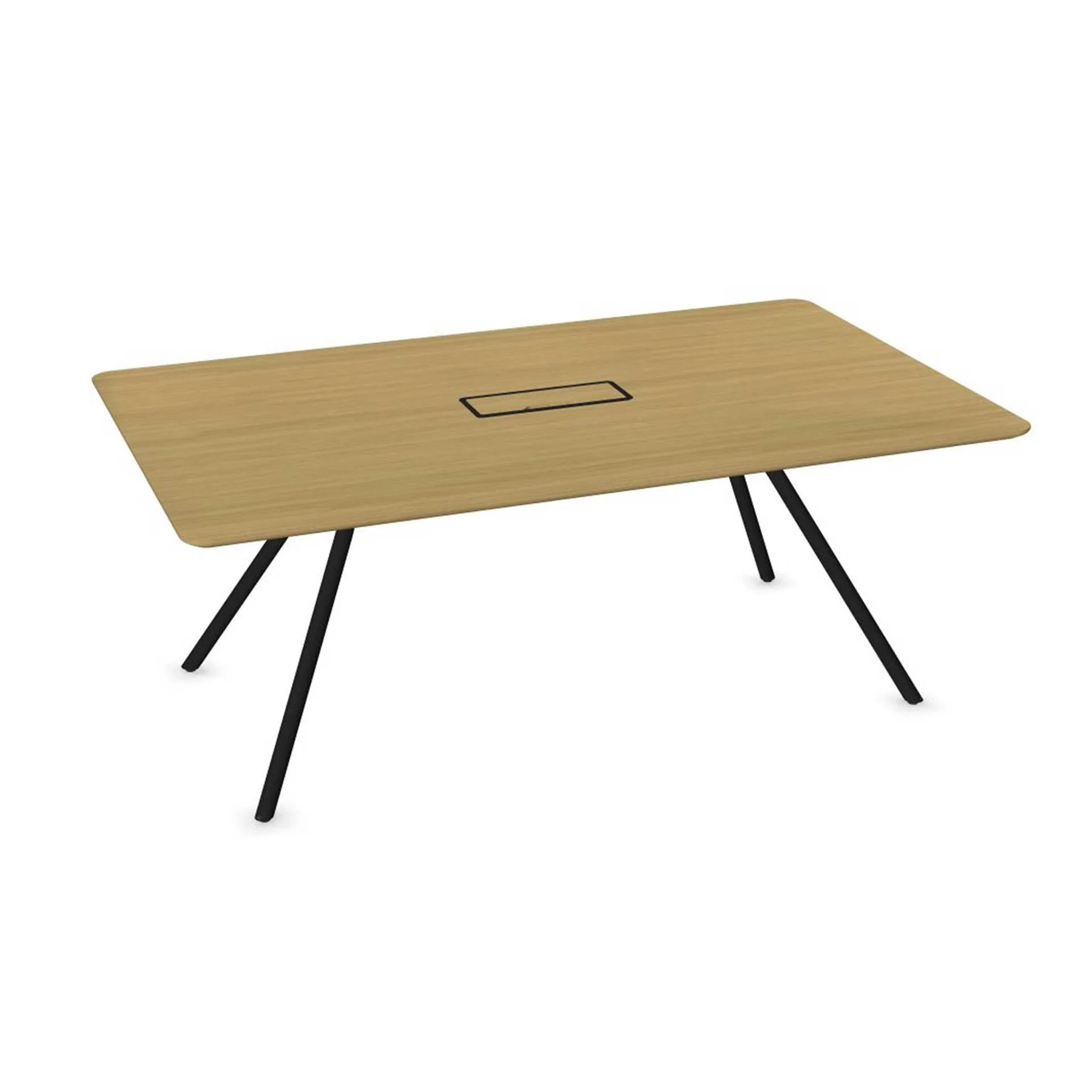 Conference table Narbutas Arqus, 2000 x 1200 x 760 mm, rectangular top, chipboard 30 mm, oak veneer, black metal