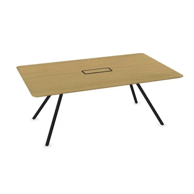 Conference table Narbutas Arqus, 2000 x 1200 x 760 mm, rectangular top, chipboard 30 mm, oak veneer, black metal
