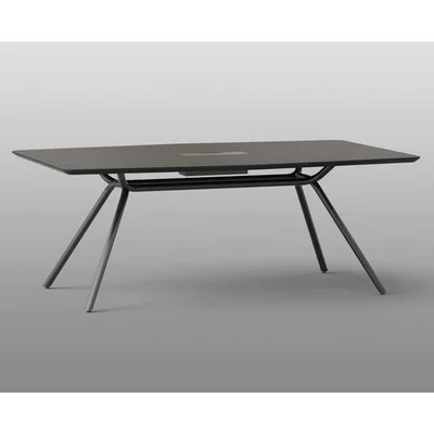 Conference table Narbutas Arqus, 2000 x 1200 x 760 mm, rectangular top, chipboard 30 mm, oak veneer, black metal