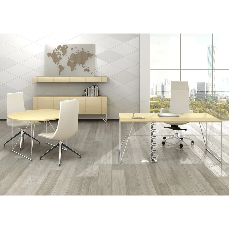 Conference table Narbutas Air, 1200 x 1200 x 740 mm, round top, chipboard 25 mm, amber oak melamine, black metal
