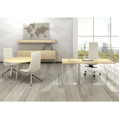 Conference table Narbutas Air, 1200 x 1200 x 740 mm, round top, chipboard 25 mm, amber oak melamine, black metal