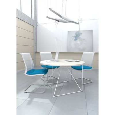Conference table Narbutas Air, 1200 x 1200 x 740 mm, round top, chipboard 25 mm, amber oak melamine, black metal
