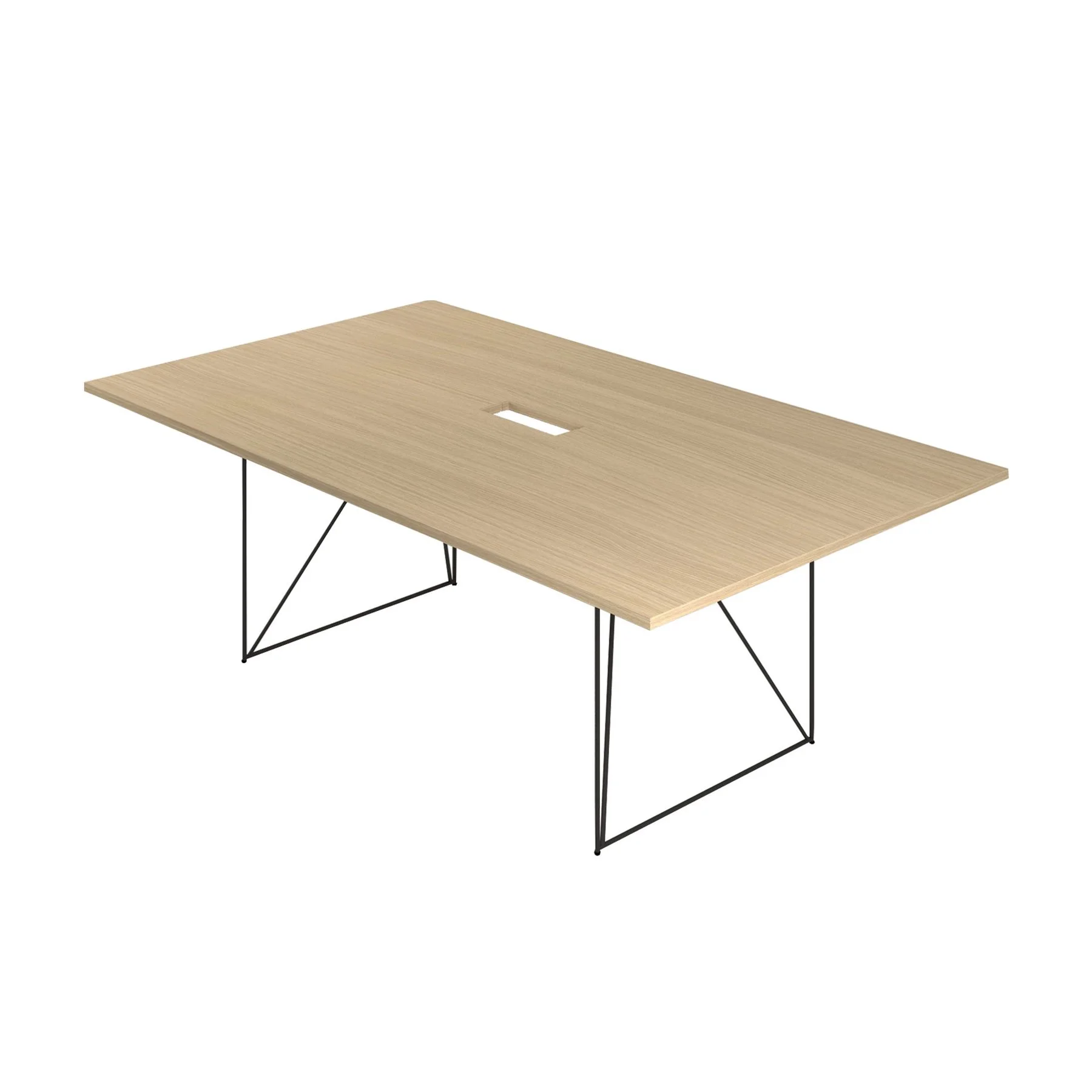 Conference table Narbutas Air, 2200 x 1300 x 740 mm, rectangular top, chipboard 25 mm, bleached oak melamine, black metal