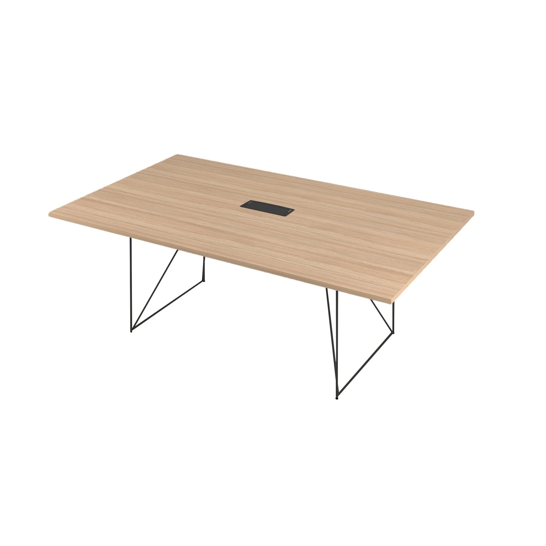 Conference table Narbutas Air, 2200 x 1300 x 740 mm, rectangular top, chipboard 25 mm, amber oak melamine, black metal