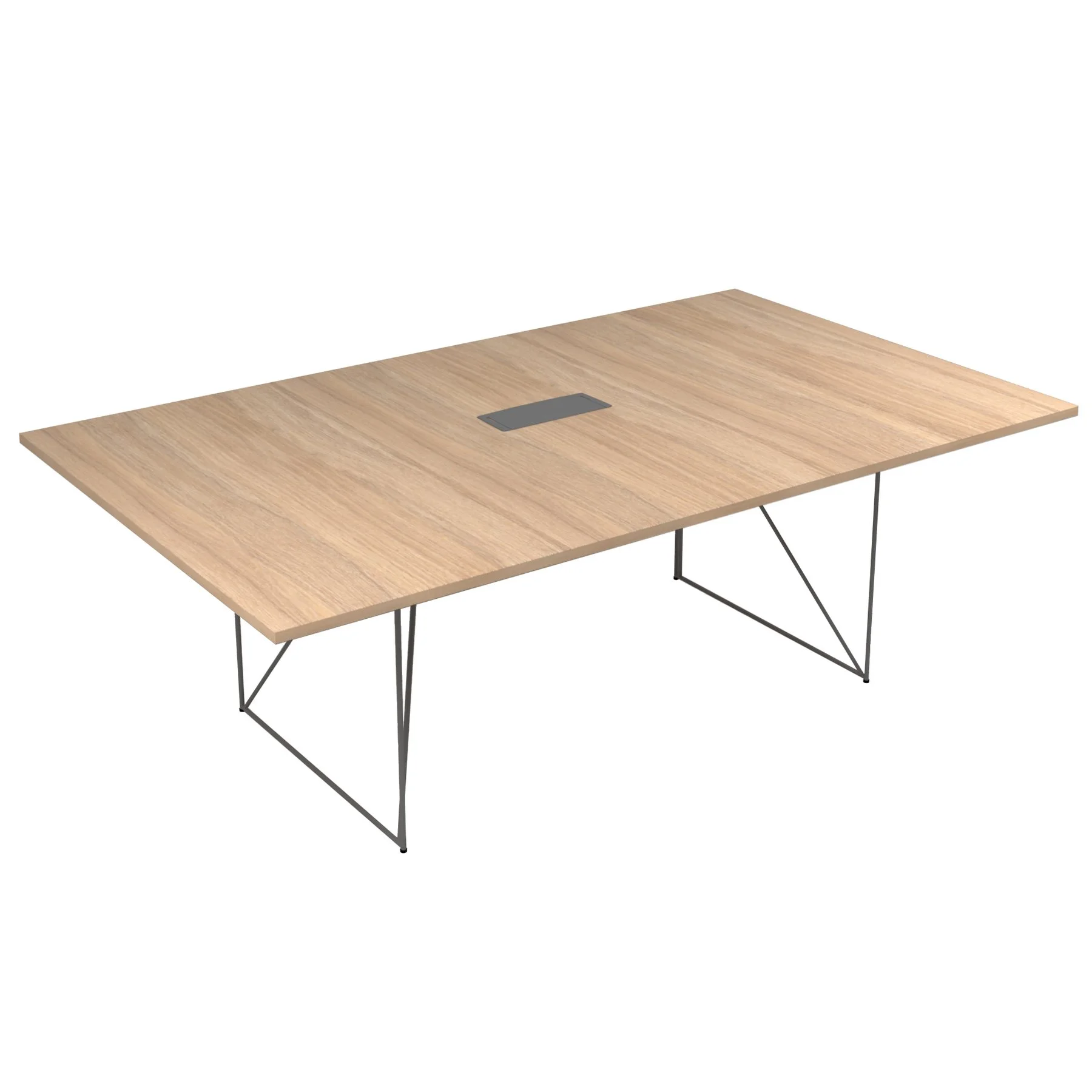 Conference table Narbutas Air, 2200 x 1300 x 740 mm, rectangular top, chipboard 25 mm, amber oak melamine, gray metal