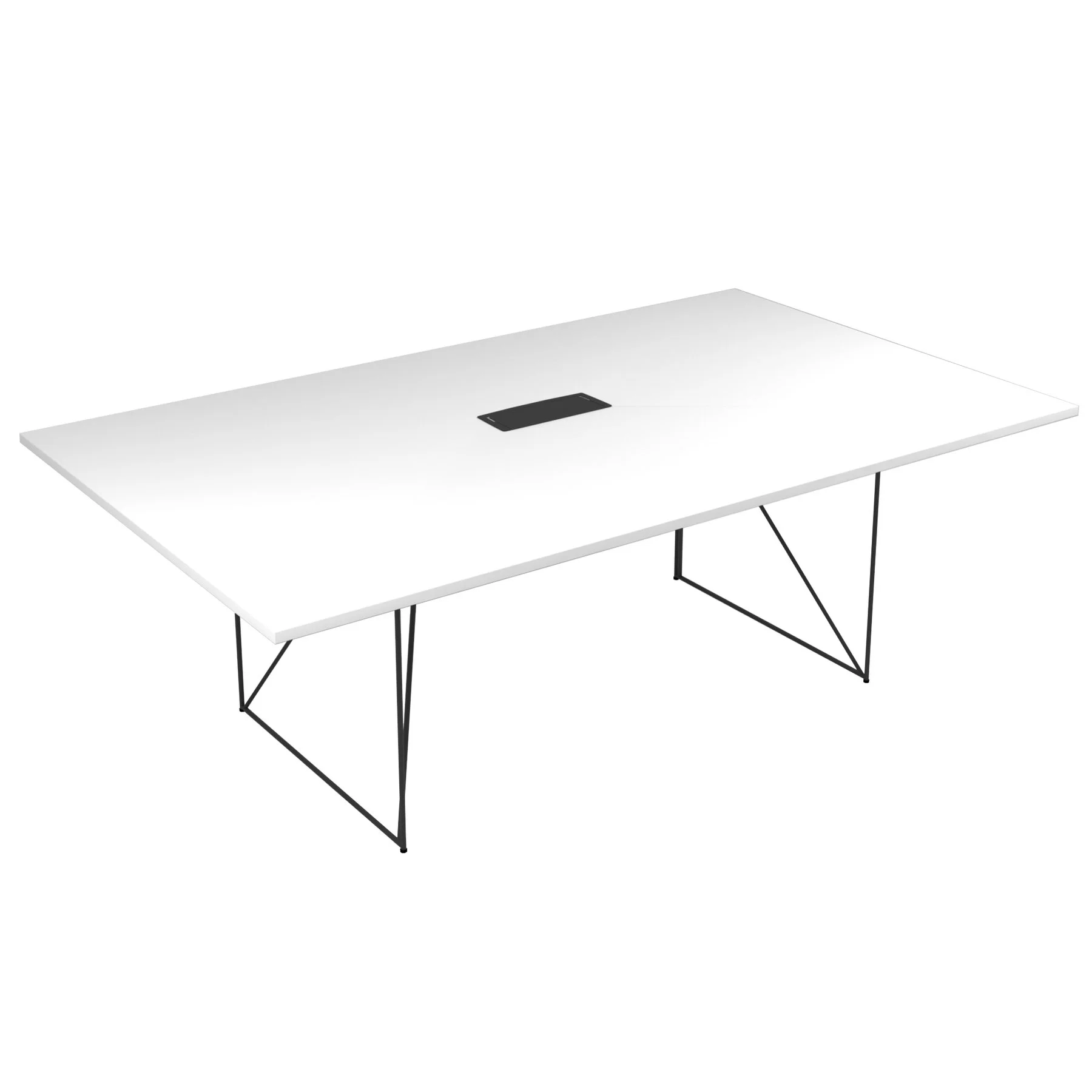 Conference table Narbutas Air, 2200 x 1300 x 740 mm, rectangular top, chipboard 25 mm, white melamine, black metal