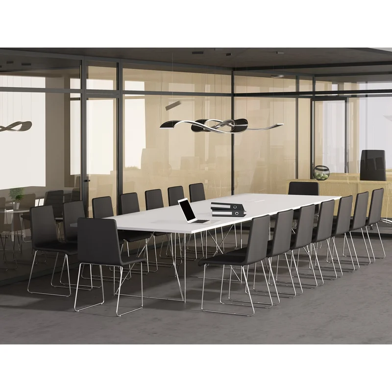 Conference table Narbutas Air, 2200 x 1300 x 740 mm, rectangular top, chipboard 25 mm, white melamine, gray metal