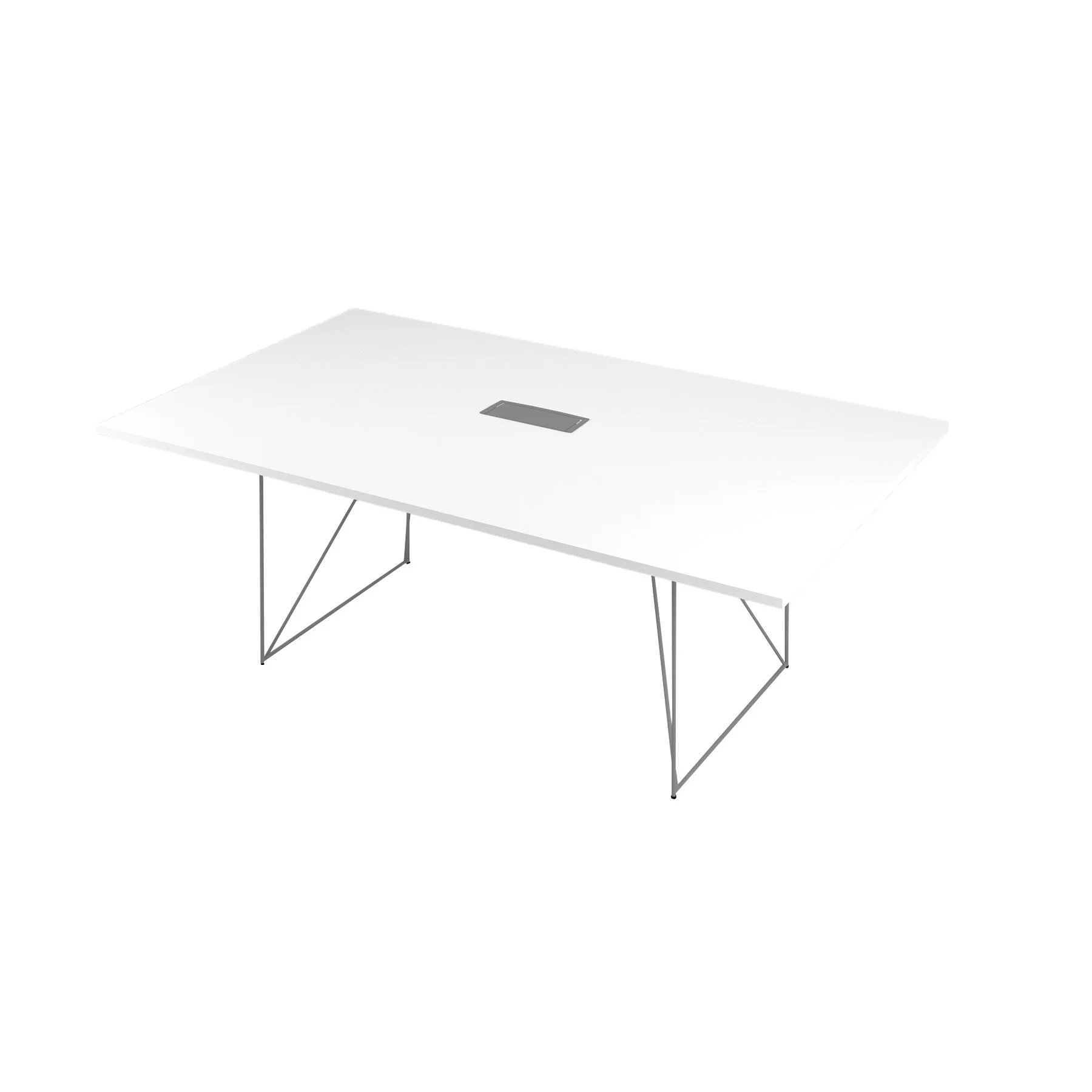 Conference table Narbutas Air, 2200 x 1300 x 740 mm, rectangular top, chipboard 25 mm, white melamine, gray metal