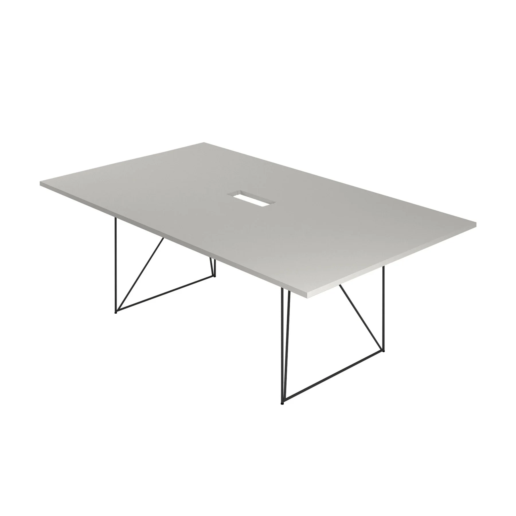 Conference table Narbutas Air, 2200 x 1300 x 740 mm, rectangular top, chipboard 25 mm, pearl gray melamine, black metal