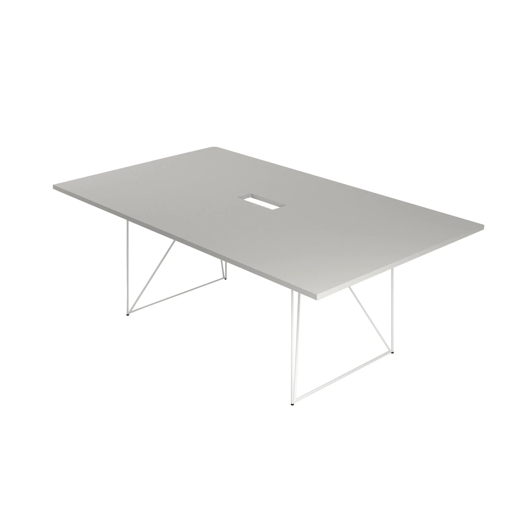 Conference table Narbutas Air, 2200 x 1300 x 740 mm, rectangular top, chipboard 25 mm, pearl gray melamine, white metal