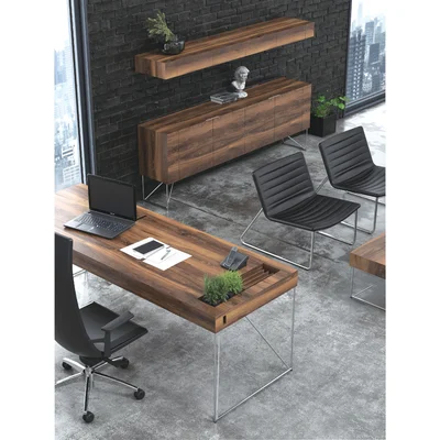 Conference table Narbutas Air Executive, 2200 x 1300 x 740 mm, rectangular top, walnut veneer, chrome metal