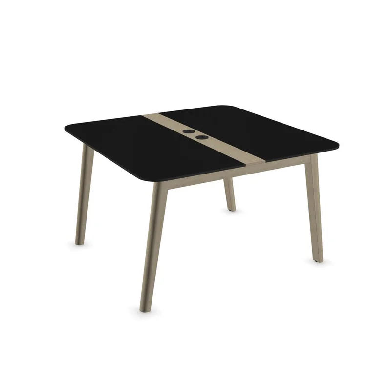 Conference table Narbutas Nova Wood, 1200 x 1200 x 740 mm, square top, MDF 26 mm, black HPL top, light ash legs