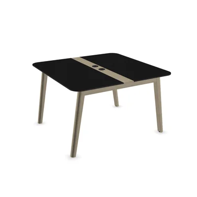 Conference table Narbutas Nova Wood, 1200 x 1200 x 740 mm, square top, MDF 26 mm, black HPL top, light ash legs