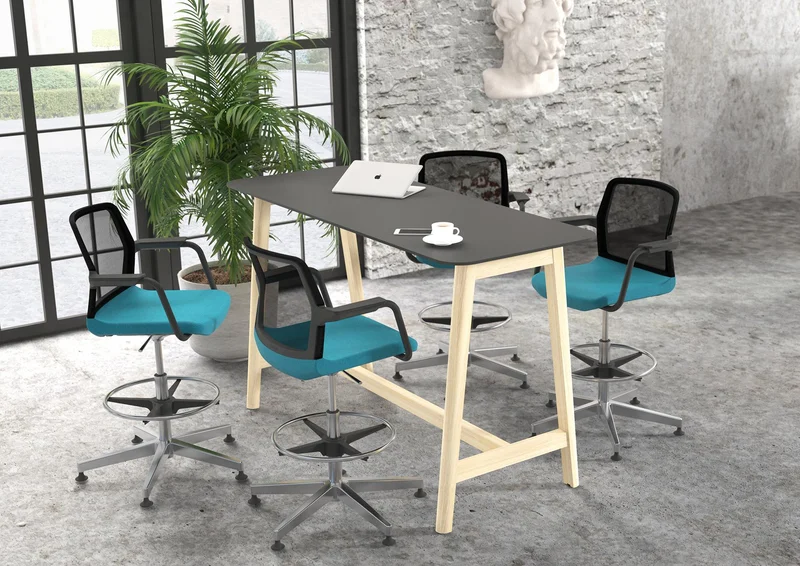 High table Narbutas Nova Wood, 1200 x 700 x 1050 mm, MDF 26 mm, black HPL top, light ash legs