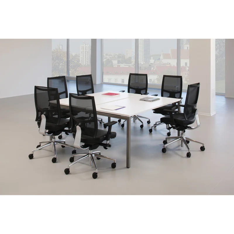 Conference table Narbutas Nova, 1400 x 1640 x 740 mm, rectangular top, chipboard 25 mm, bleached oak melamine, black metal, U-leg