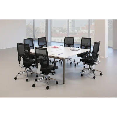 Conference table Narbutas Nova, 1400 x 1640 x 740 mm, rectangular top, chipboard 25 mm, bleached oak melamine, black metal, U-leg