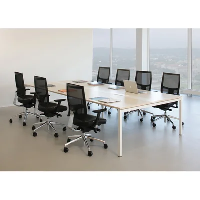 Conference table Narbutas Nova, 1400 x 1640 x 740 mm, rectangular top, chipboard 25 mm, bleached oak melamine, black metal, U-leg