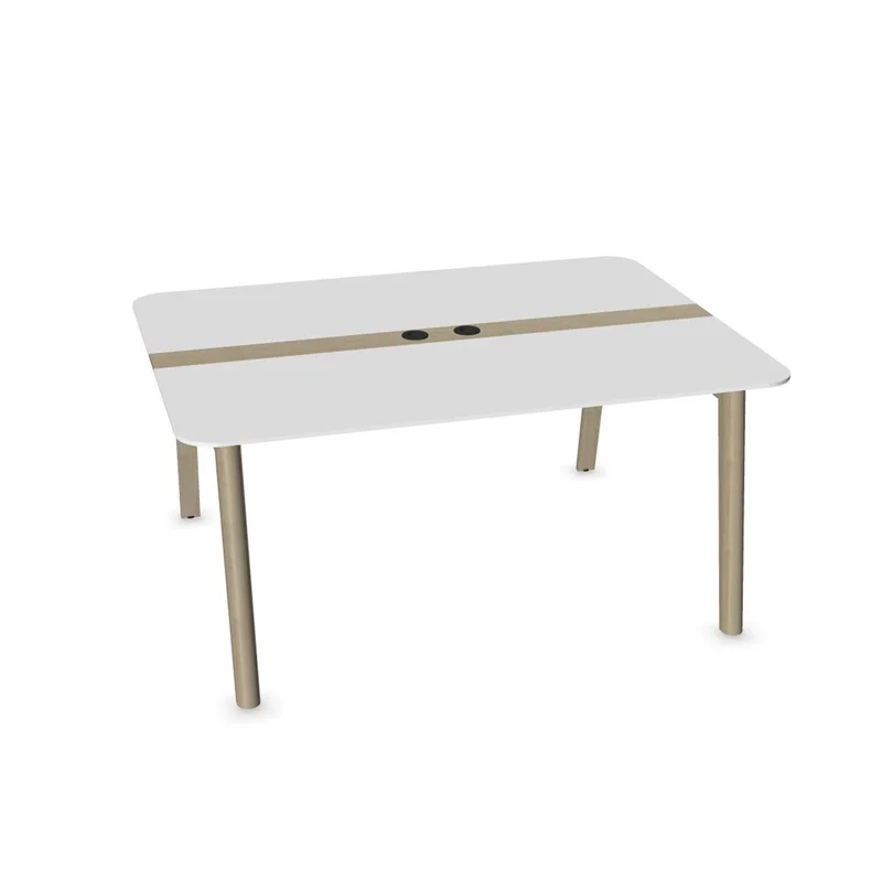 Conference table Narbutas Nova Wood, 1600 x 1200 x 740 mm, rectangular top, MDF 26 mm, white HPL top, white metal, wooden legs