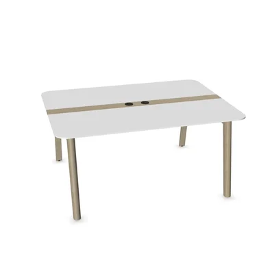 Conference table Narbutas Nova Wood, 1600 x 1200 x 740 mm, rectangular top, MDF 26 mm, white HPL top, white metal, wooden legs