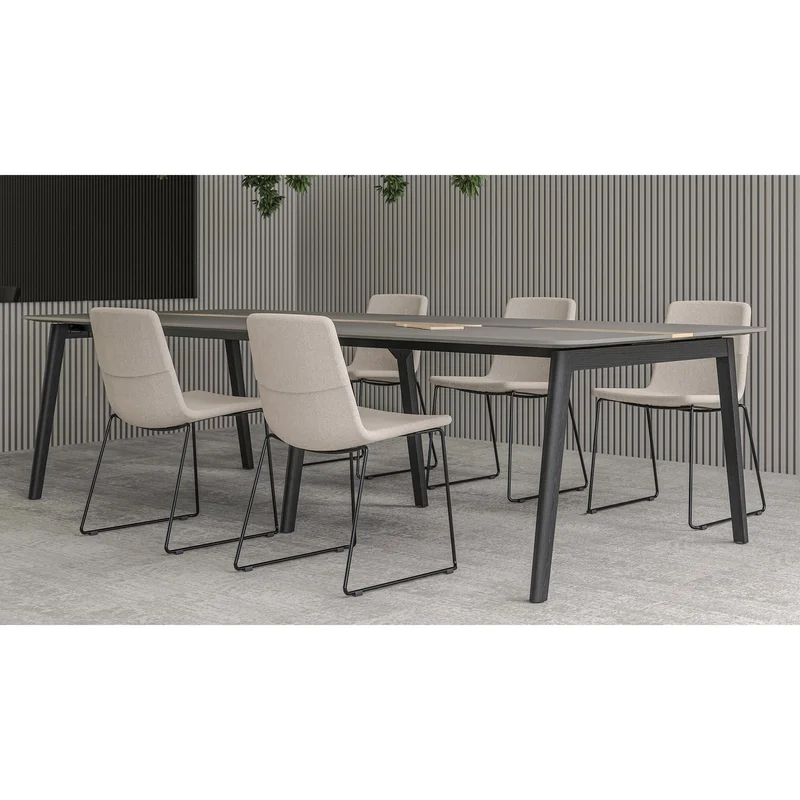 Conference table Narbutas Nova Wood, 2400 x 1200 x 740 mm, rectangular top, MDF 26 mm, black HPL top, black metal, wooden legs