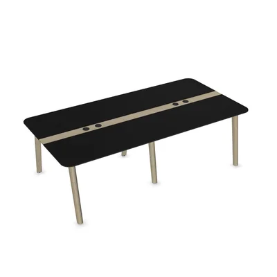 Conference table Narbutas Nova Wood, 2400 x 1200 x 740 mm, rectangular top, MDF 26 mm, black HPL top, black metal, wooden legs