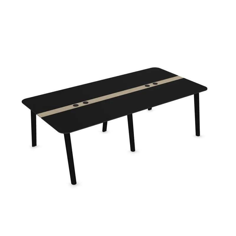 Conference table Narbutas Nova Wood, 2400 x 1200 x 740 mm, rectangular top, MDF 26 mm, HPL black top, black wooden legs