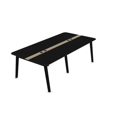 Conference table Narbutas Nova Wood, 2400 x 1200 x 740 mm, rectangular top, MDF 26 mm, HPL black top, black wooden legs