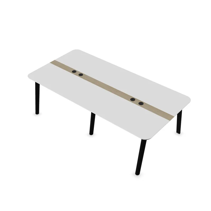 Conference table Narbutas Nova Wood, 2400 x 1200 x 740 mm, rectangular top, MDF 26 mm, HPL white top with black edge, black wooden legs