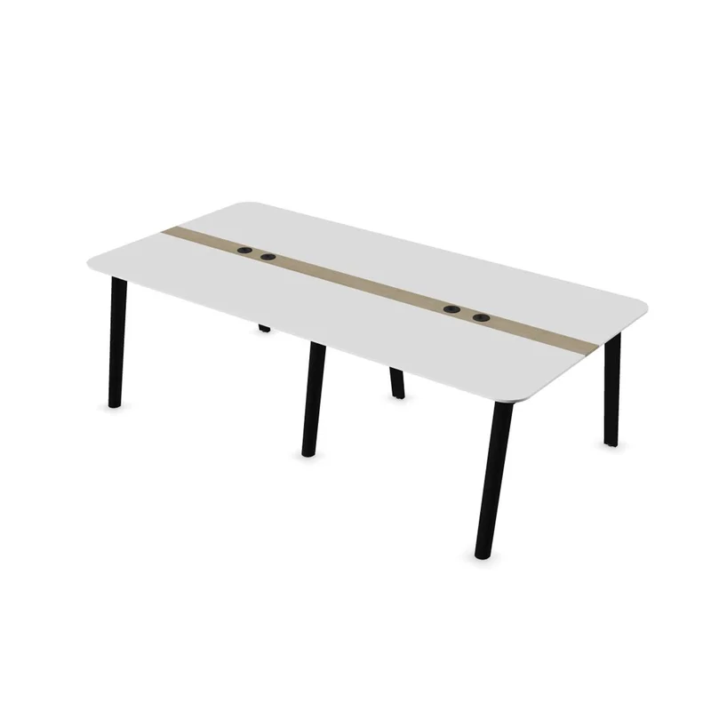 Conference table Narbutas Nova Wood, 2400 x 1200 x 740 mm, rectangular top, MDF 26 mm, HPL white top with black edge, black wooden legs