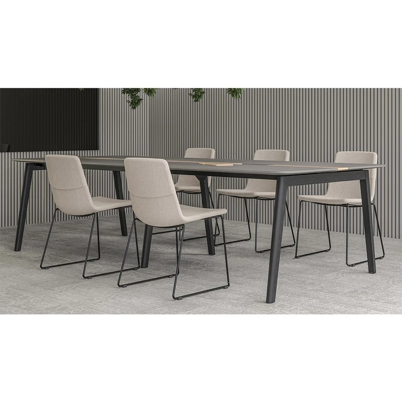 Conference table Narbutas Nova Wood, 2800 x 1200 x 740 mm, rectangular top, MDF 26 mm, HPL black top, legs in light ash