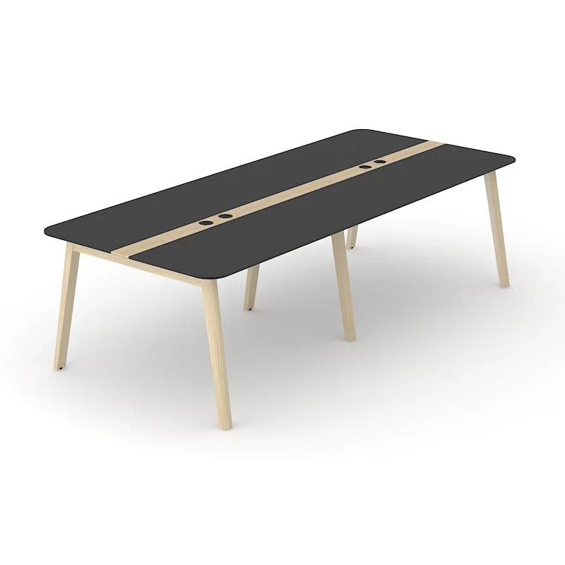 Conference table Narbutas Nova Wood, 2800 x 1200 x 740 mm, rectangular top, MDF 26 mm, HPL black top, legs in light ash