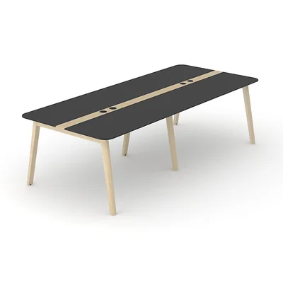 Conference table Narbutas Nova Wood, 2800 x 1200 x 740 mm, rectangular top, MDF 26 mm, HPL black top, legs in light ash