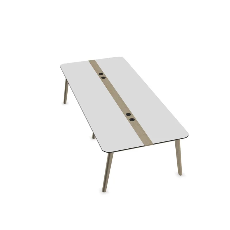 Conference table Narbutas Nova Wood, 2800 x 1200 x 740 mm, rectangular top, MDF 26 mm, HPL white top, legs in light ash