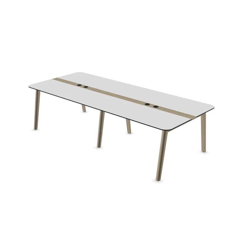 Conference table Narbutas Nova Wood, 2800 x 1200 x 740 mm, rectangular top, MDF 26 mm, HPL white top, legs in light ash