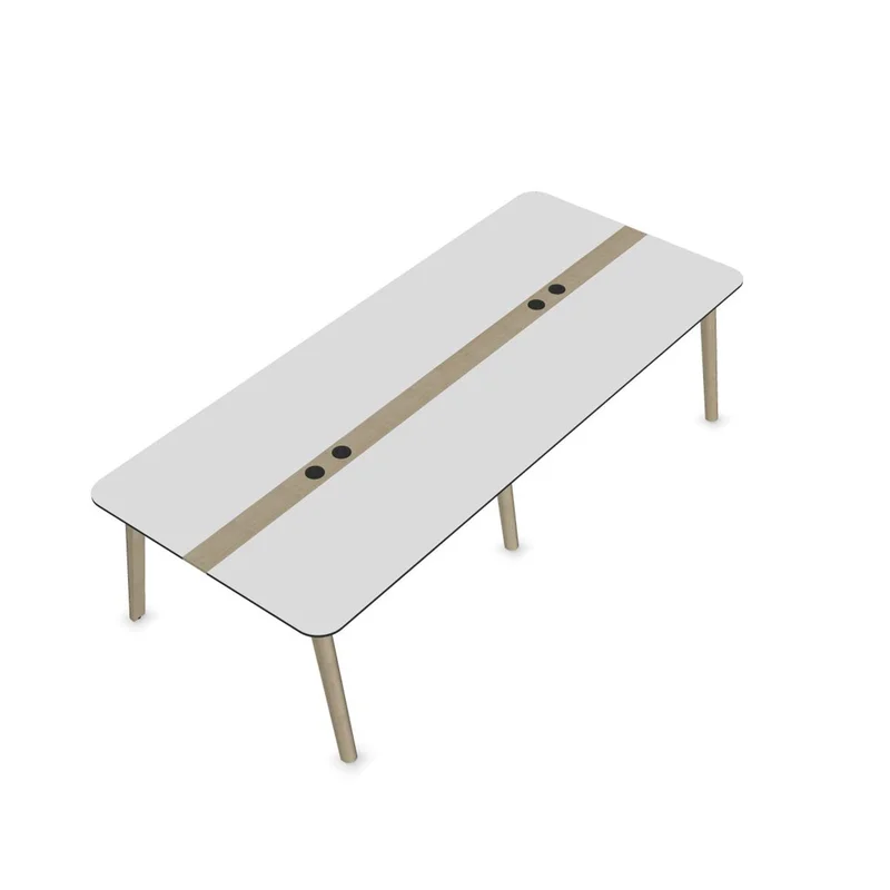 Conference table Narbutas Nova Wood, 2800 x 1200 x 740 mm, rectangular top, MDF 26 mm, HPL white top, legs in light ash