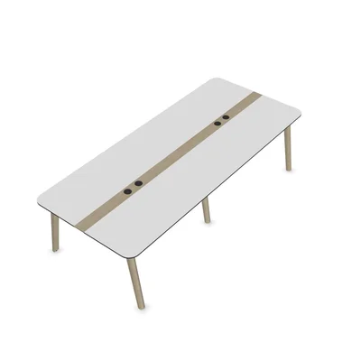Conference table Narbutas Nova Wood, 2800 x 1200 x 740 mm, rectangular top, MDF 26 mm, HPL white top, legs in light ash