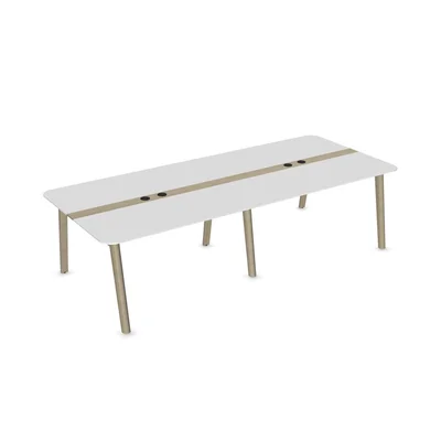 Conference table Narbutas Nova Wood, 2800 x 1200 x 740 mm, rectangular top, MDF 26 mm, HPL white top, white metal, wooden legs