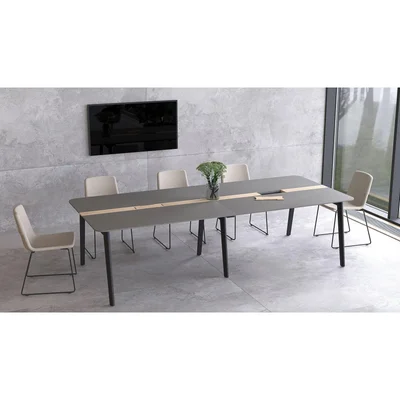 Conference table Narbutas Nova Wood, 2800 x 1200 x 740 mm, rectangular top, MDF 26 mm, HPL white top, white metal, wooden legs