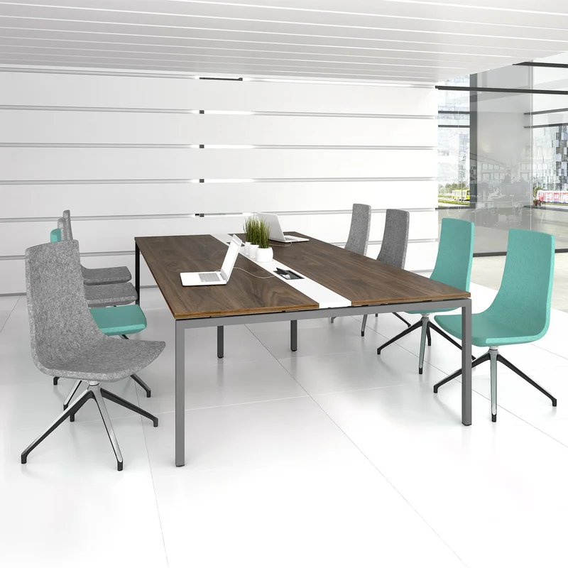Conference table Narbutas Nova, 3200 x 1640 x 740 mm, rectangular top, chipboard 25 mm, bleached oak melamine, black metal, U-shaped leg