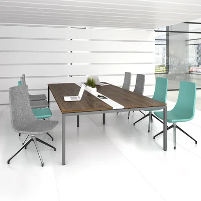 Conference table Narbutas Nova, 3200 x 1640 x 740 mm, rectangular top, chipboard 25 mm, bleached oak melamine, black metal, U-shaped leg
