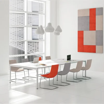 Conference table Narbutas Nova, 3200 x 1640 x 740 mm, rectangular top, chipboard 25 mm, bleached oak melamine, black metal, U-shaped leg