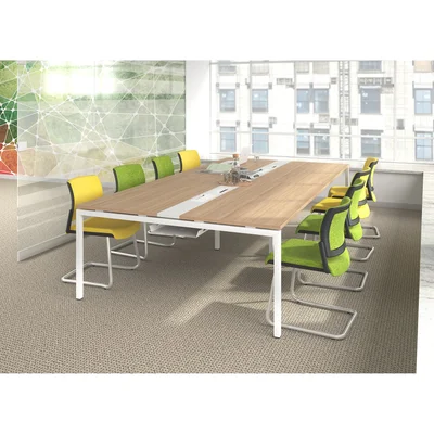 Conference table Narbutas Nova, 3200 x 1640 x 740 mm, rectangular top, chipboard 25 mm, bleached oak melamine, black metal, U-shaped leg
