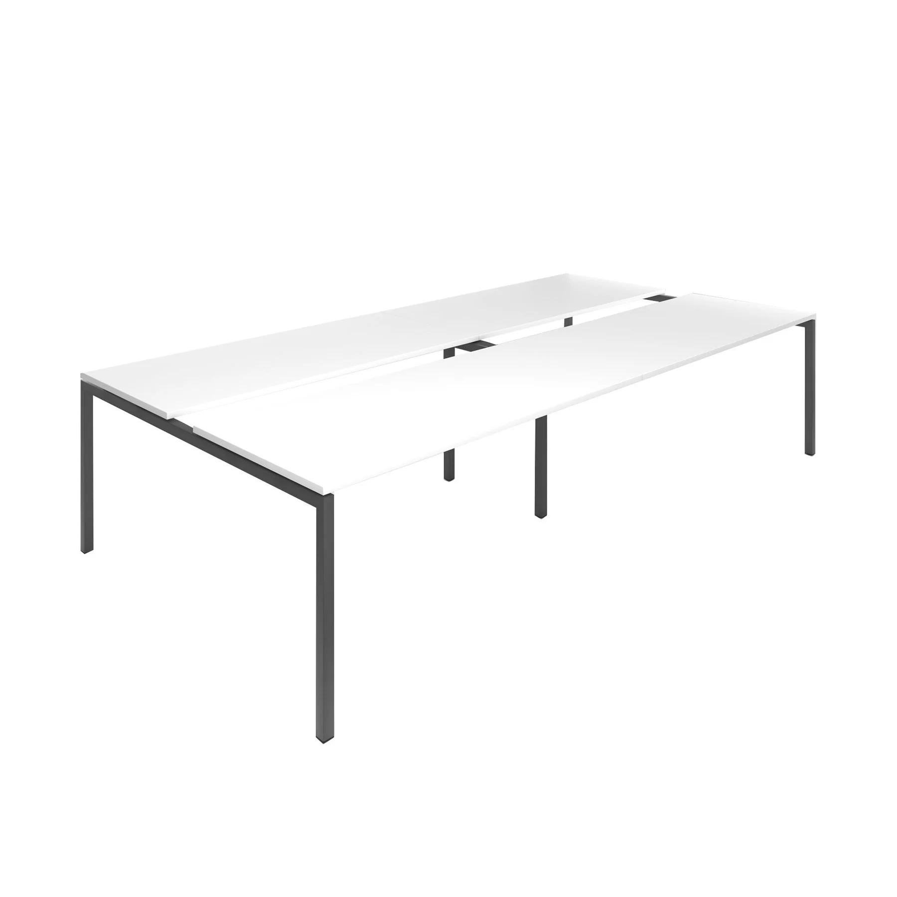 Conference table Narbutas Nova, 3200 x 1640 x 740 mm, rectangular top, chipboard 25 mm, white melamine, dark grey metal, U-shaped leg