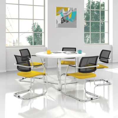 Conference table Narbutas Plana, 1200 x 1200 x 750 mm, round top, oak veneer, white metal