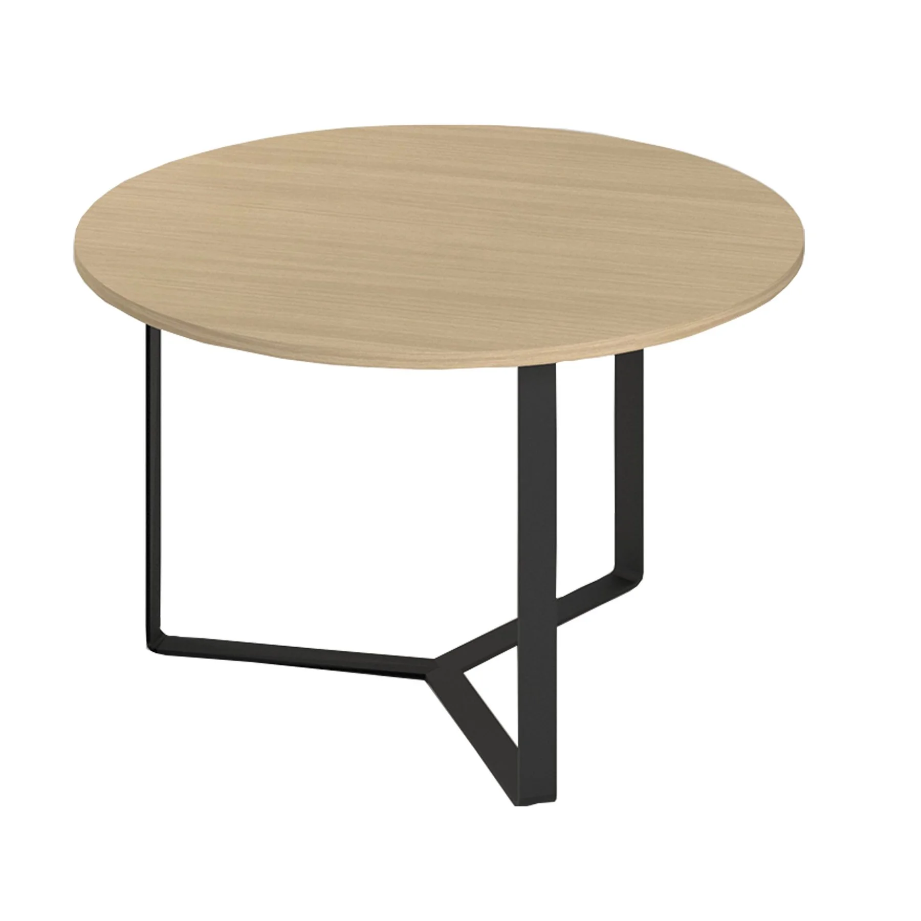 Conference table Narbutas Plana, 1200 x 1200 x 750 mm, round top, chipboard 36 mm, bleached oak melamine, black metal